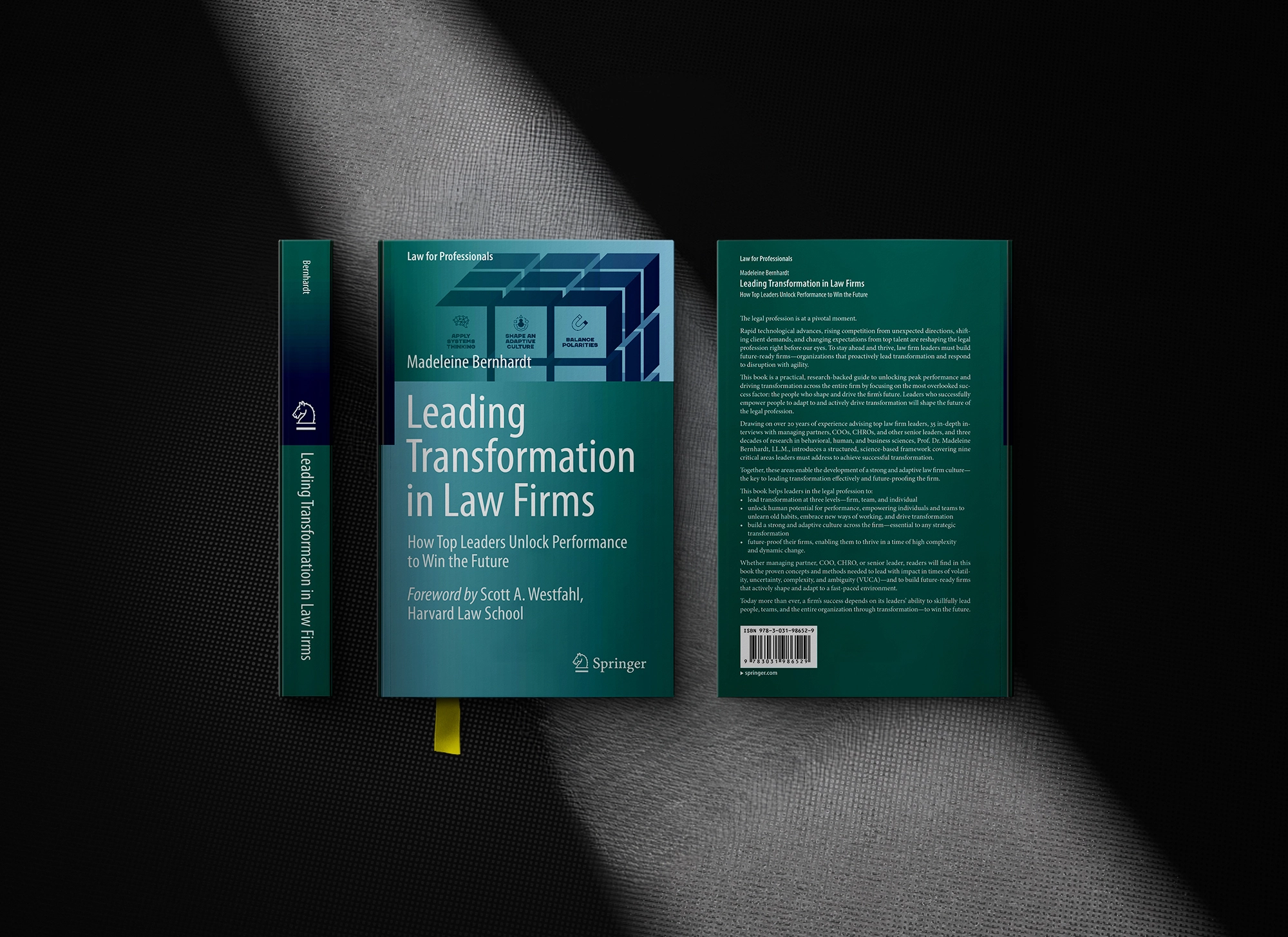 Madeleine Bernhardt and co-authors presenting their book “Leading Transformation in Law Firms and Professionals,” focusing on leadership, psychology, and organizational change.